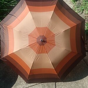 ☔Vintage Umbrella Brown Unique Retro Fall Mushroom Sunset 70s 80s Beige Tan🍄‍🟫